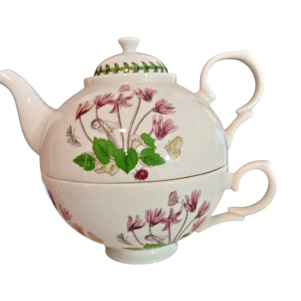 Portmeirion BOTANIC GARDEN TEA-FOR-ONE Set 12 oz TEAPOT w/ 10 oz CUP SET